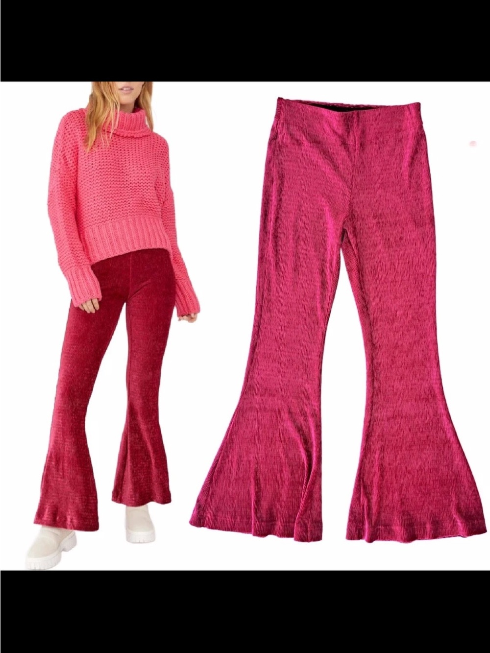 NWT Free People So Charming Velvet Flare Pants SZ Large Cranberry boho festival